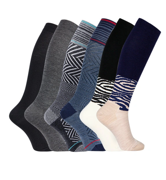 Zesty Zebra Compression Socks 6 Pack Luxe Merino Comfort